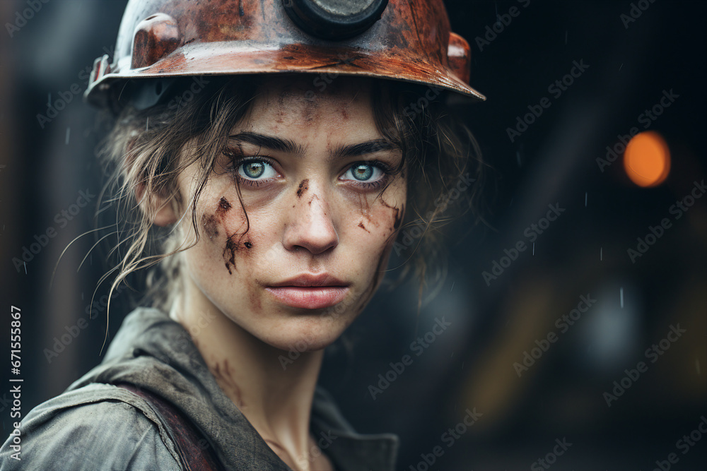 Generative ai technology portrait of mine worker wearing helmet extracting coal resources dirty face Generative ai technology portrait of mine worker wearing helmet extracting coal resources dirty face