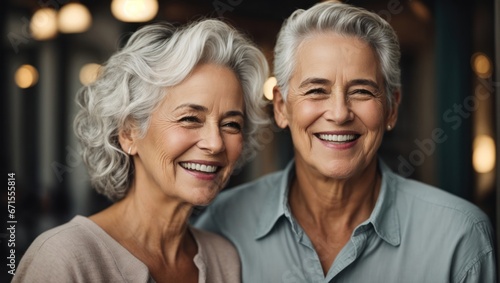 Two elderly people smiling at the camera