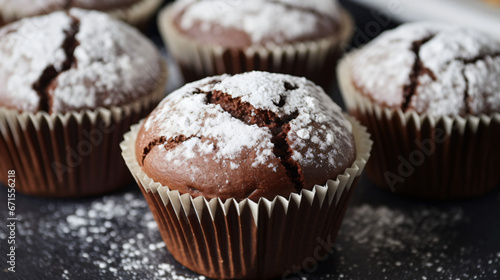 Chocolate muffins in white muffin cases.