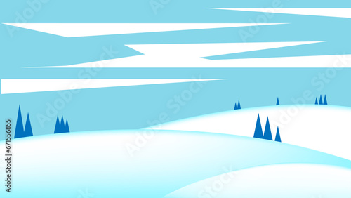 Winter Hillside Landscape. Nature and snowfall concept illustration