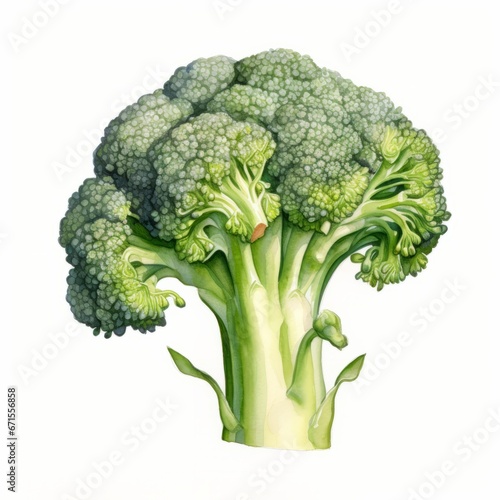 Watercolor illustration of a broccoli isolated on white photo
