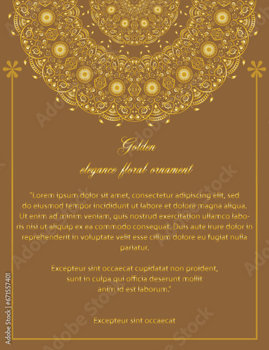 Abstract golden ornamental card background design vector on light brown