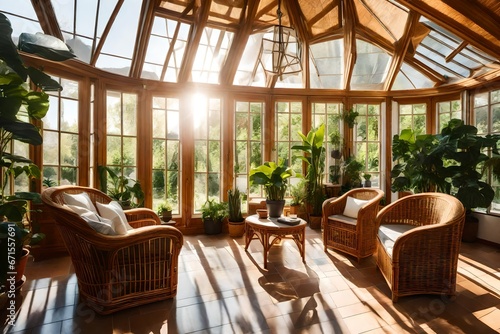 A garden room with French doors, wrought-iron furniture
