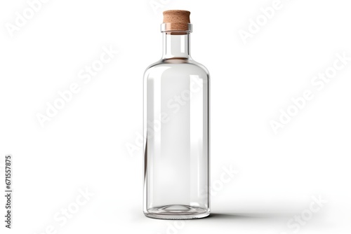 a clear glass bottle with a cork
