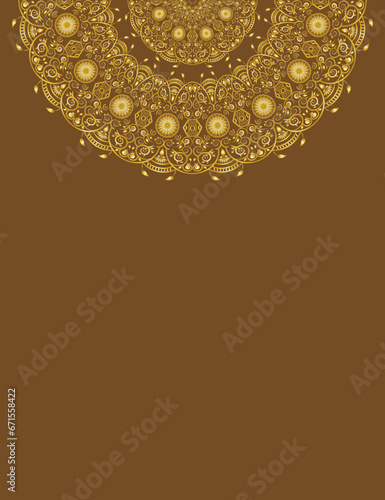 Abstract golden circle ornamental card background design vector on light brown