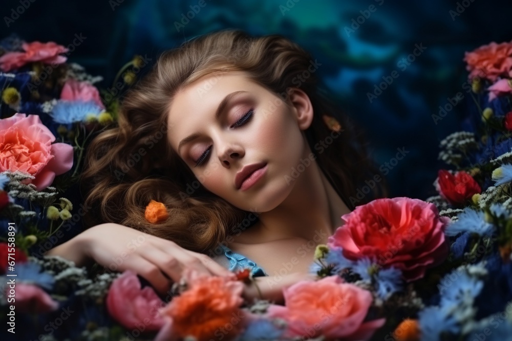 Relaxing in a Spa with Flowers - Young Woman Enjoying Bath Time Relaxing in a Spa with Flowers - Young Woman Enjoying Bath Time