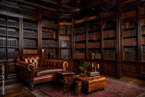 A sophisticated and elegant library with rich wood paneling