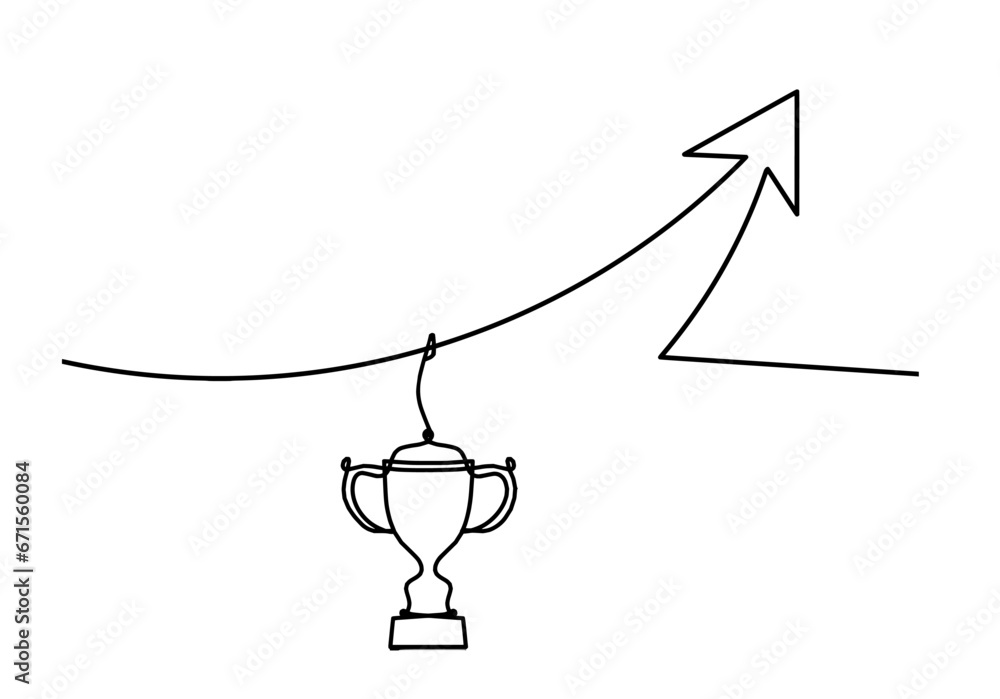 Abstract continuous lines arrows with trophy drawing on white as background. Vector Abstract continuous lines arrows with trophy drawing on white as background. Vector