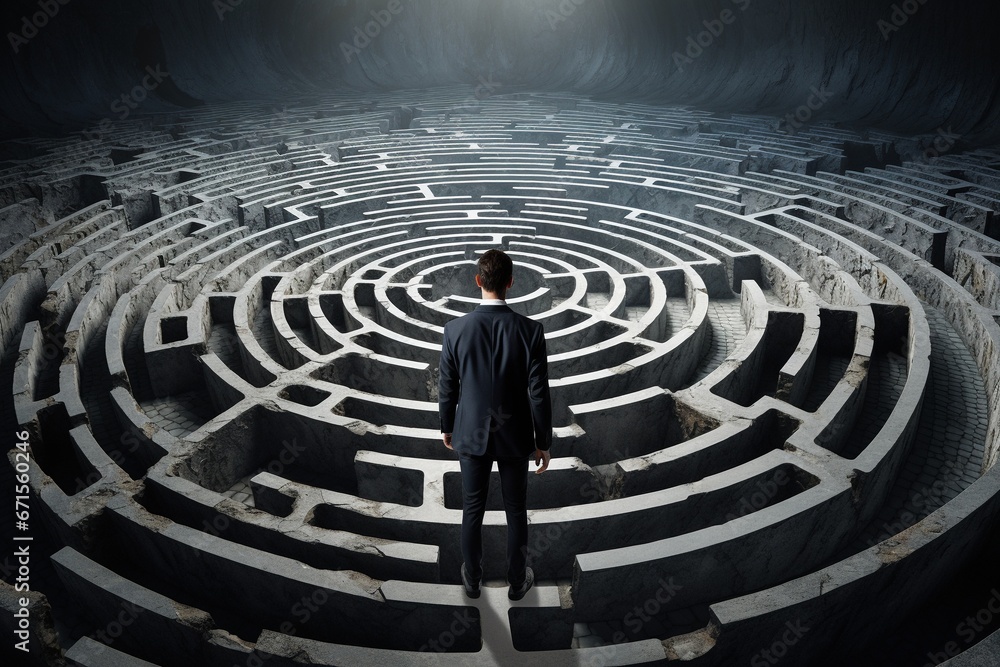 Businessman Navigating Labyrinth to Success Businessman Navigating Labyrinth to Success