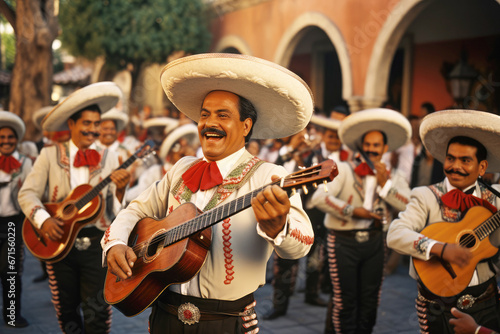 A Mexican mariachi singer adds to the festive atmosphere with a lively musical performance, showcasing the joy and style that define this cultural celebration