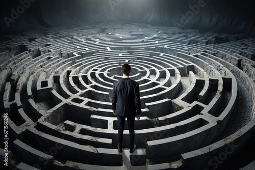 Businessman Navigating Labyrinth to Success