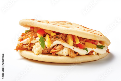 Fast food delight: an isolated image of an appetizing gyro sandwich, with a mix of traditional and modern elements, sure to satisfy any snack craving.