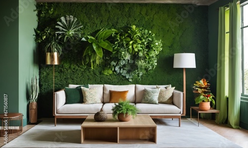 living room with utopian style and green wall