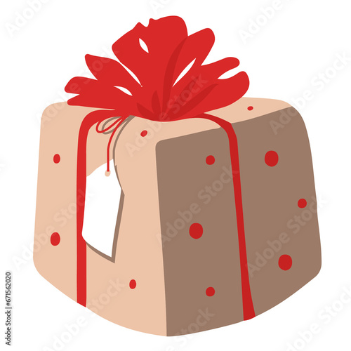 Red gift box with ribbon and Gift Tag