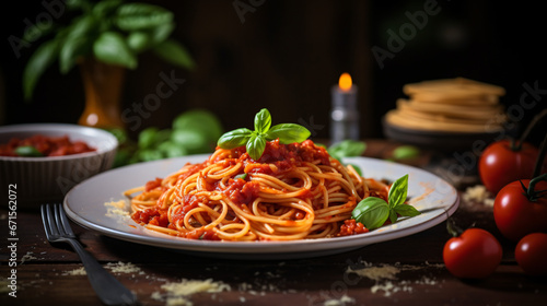 Classic spaghetti with tomato sauce and spices.