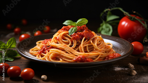 Classic spaghetti with tomato sauce and spices.