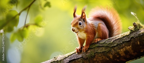 Squirrel self grooming high up on a tree branch © 2rogan