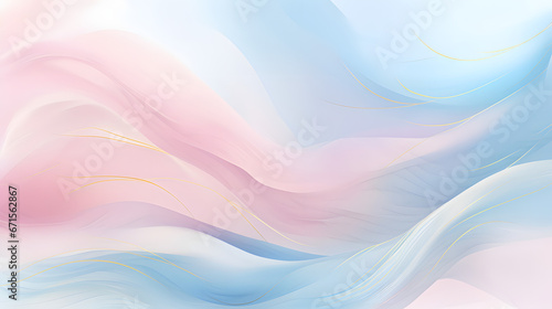 Abstract watercolor paint background illustration web design - Soft blue pink pastel color waves and gold lines. Generative AI.