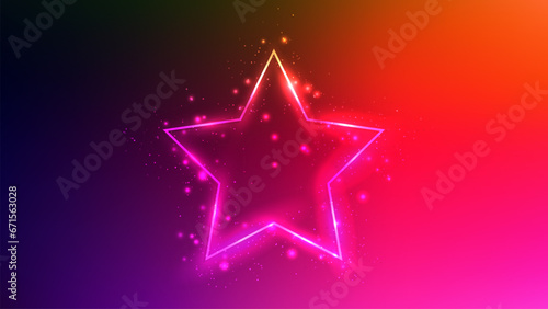 Neon frame in star form with shining effects and sparkles