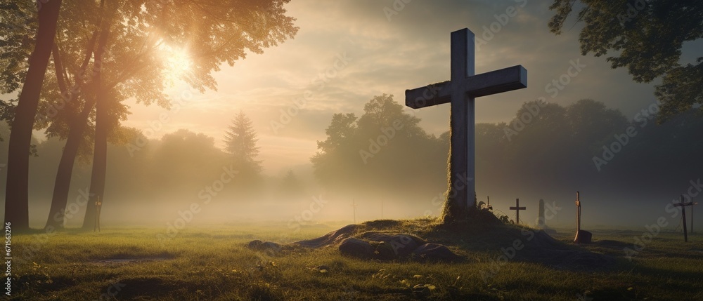 Morning Serenity with Jesus Christ's Cross in the Park Morning Serenity with Jesus Christ's Cross in the Park