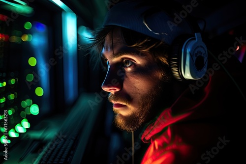Close-up of a gamer's face illuminated by the glow of the screen.