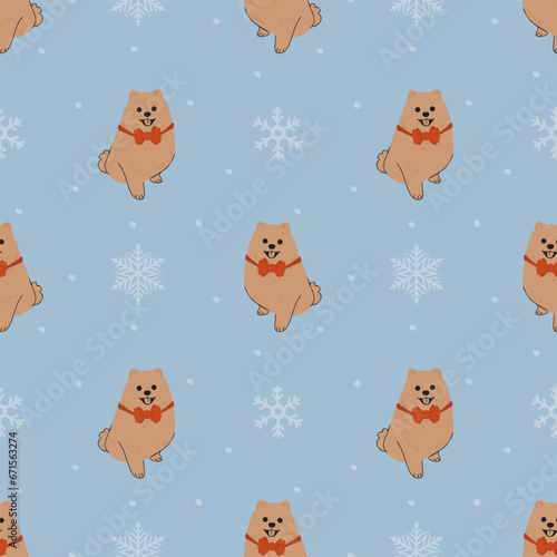 Seamless pattern with Christmas spitz in hand drawn style. Background for wrapping paper, greeting cards and seasonal designs