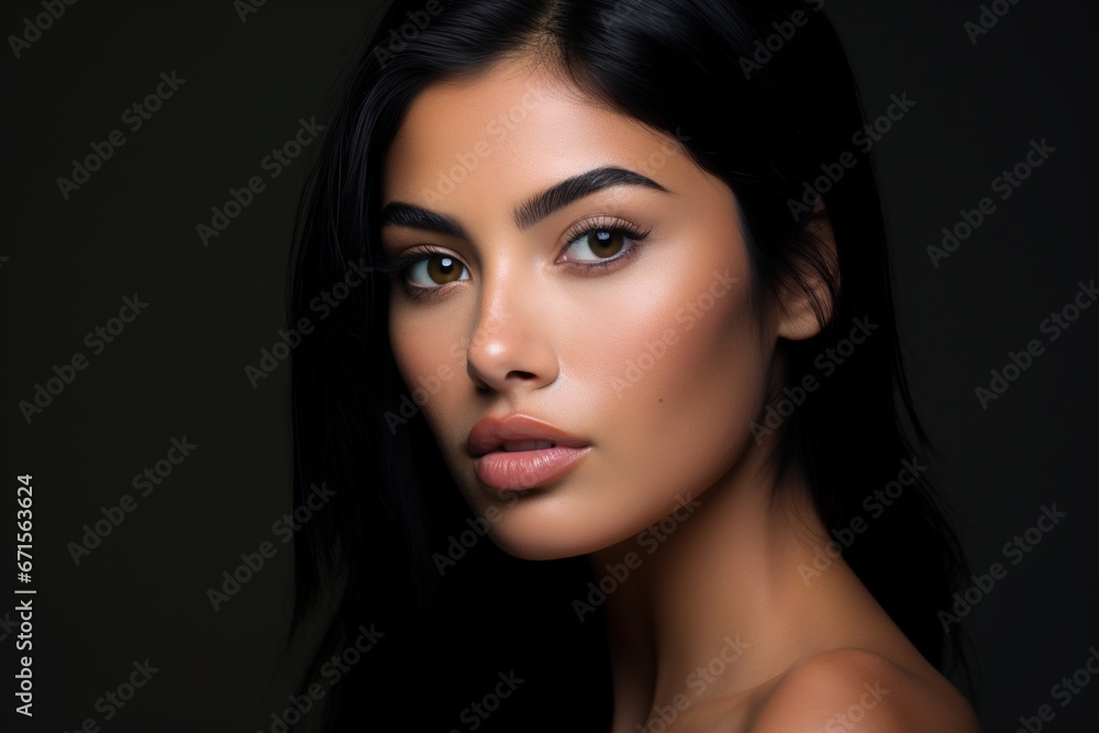 studio shot of female model with black hair studio shot of female model with black hair
