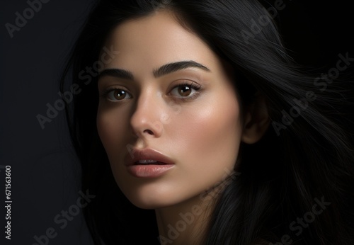 studio shot of female model with black hair