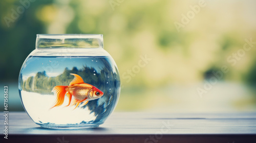 big fish in small aquarium tank. jail and animal suffering photo