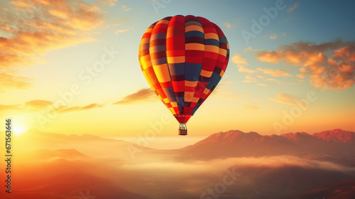 colorful hot air balloon flying. adventure and freedom