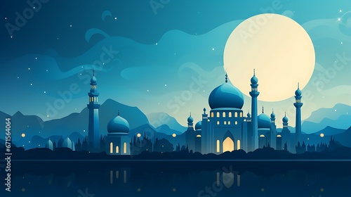 blue great cartoon mosque illustration