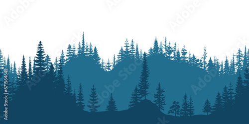 Coniferous forest, seamless border, isolated on white background 