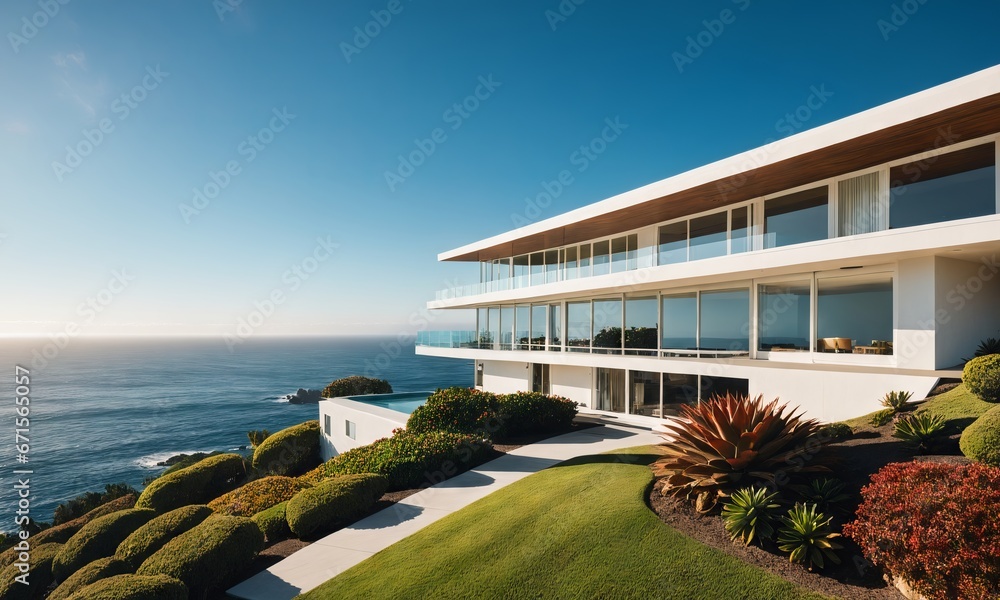 mid century modern style house overlooking the ocean