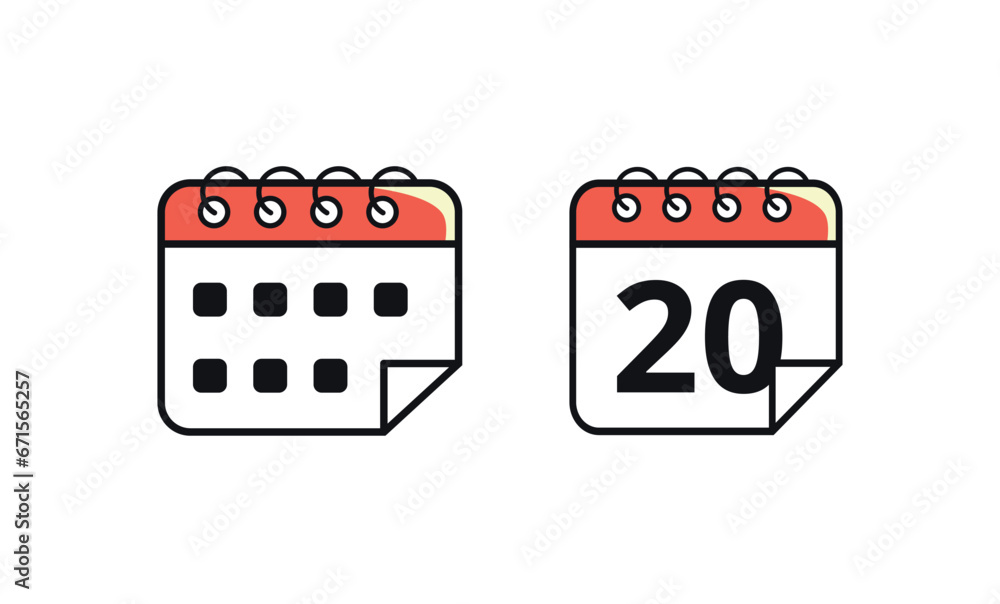 Calendar vector flat icon marking a specific day. Vector illustration of calendar icon with day 20. Calendar vector flat icon marking a specific day. Vector illustration of calendar icon with day 20.