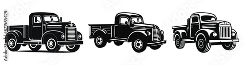 Set of Old Truck Black Color Vector Clipart
