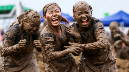 Mud-covered participants enjoying Boryeong Mud Festival, South Korea.