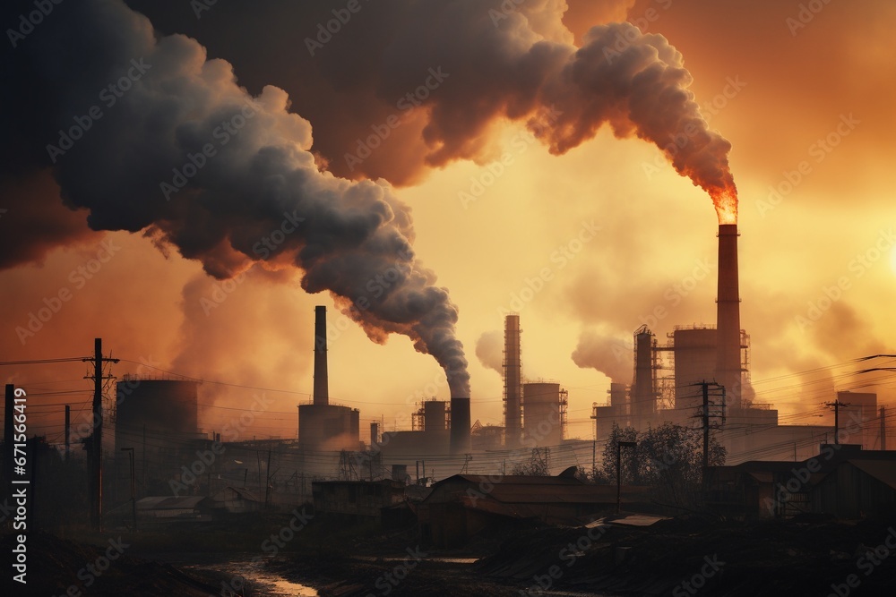 Industrial Factory Pollution and Smokestack Exhaust Gases