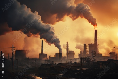 Industrial Factory Pollution and Smokestack Exhaust Gases