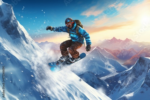 Snowboarder's Extreme Jump in Winter Sports