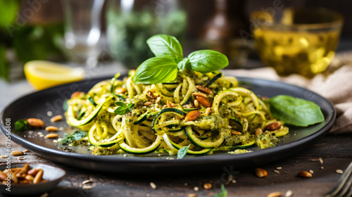 Courgette pasta with pumpkin seed pesto.
