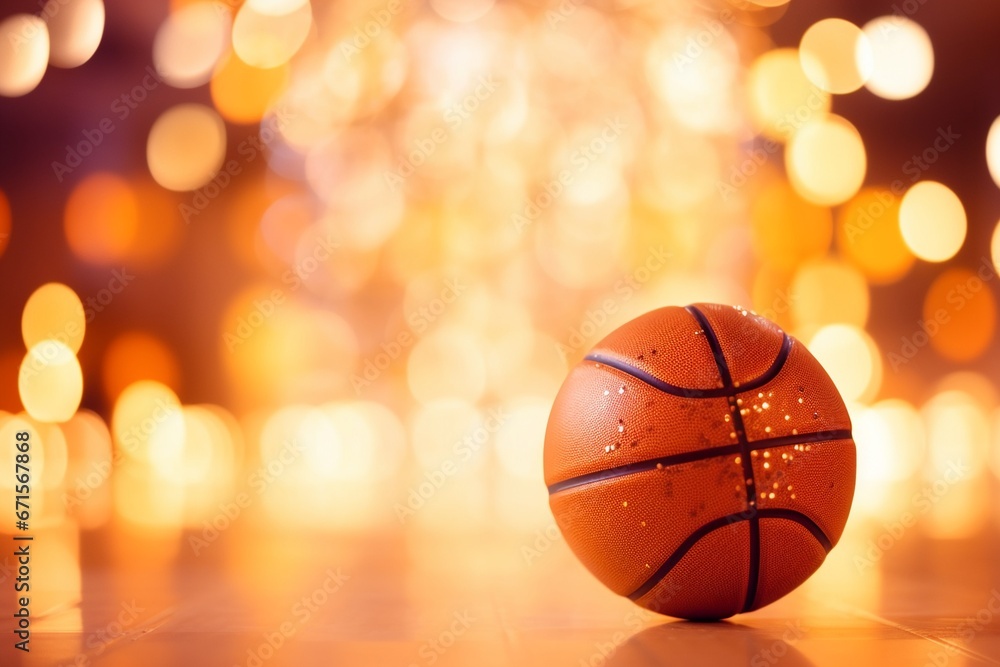 Basketball Ball in Gym with Bokeh Lights Basketball Ball in Gym with Bokeh Lights