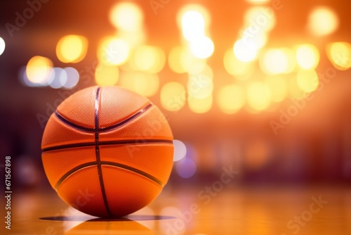 Basketball Ball in Gym with Bokeh Lights © Maximilien