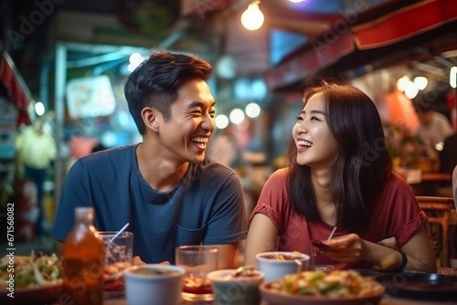Happy Middle Asian Couple on Food Street