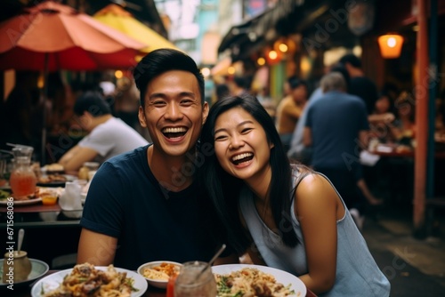 Happy Middle Asian Couple on Food Street