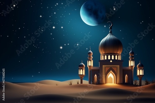 Ramadan Kareem Mosque and Crescent Moon