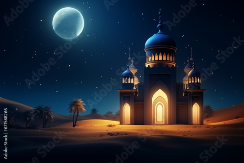 Ramadan Kareem Mosque and Crescent Moon photo
