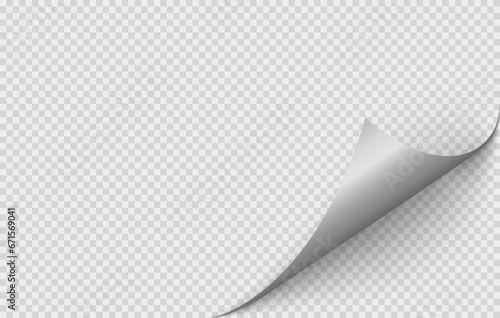 Realistic curls of the corners of a paper page on a transparent background with shadow, curled corners of a sheet of paper. The edges of vector stickers are bent. Corners of paper pages.