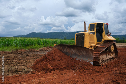 Wallpaper Mural Dozer is pushing dirt. Bulldozer is working. Torontodigital.ca