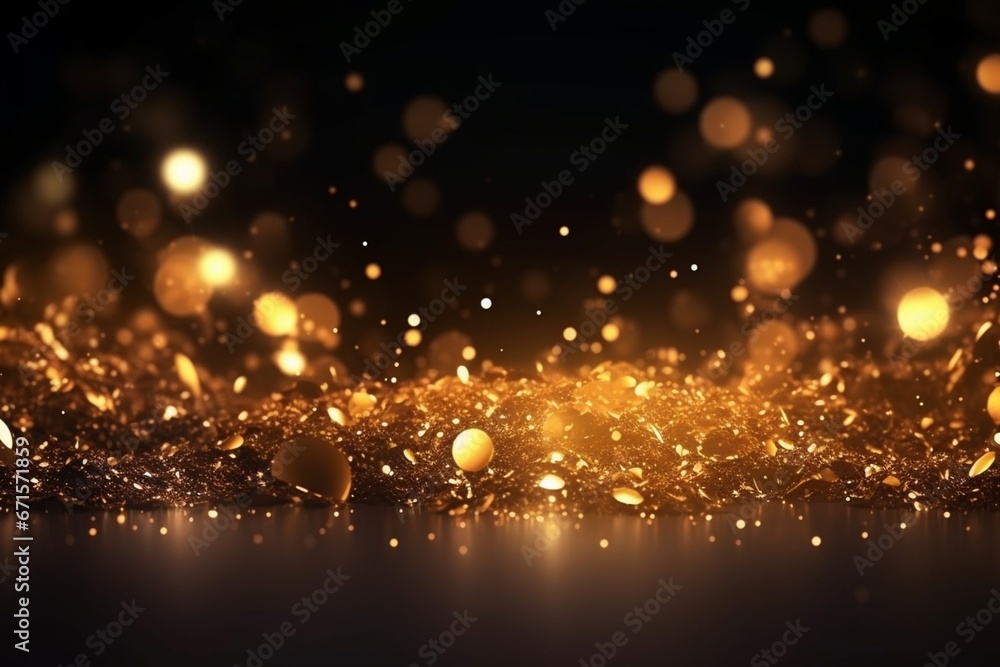 Golden particles bokeh decorative background