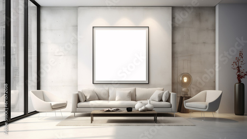 Mockup frame blank clean screen in room interior background. © MONTRI